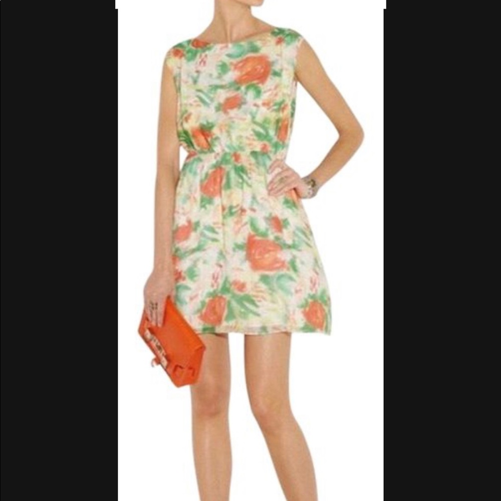 Alice & Olivia Watercolor Floral Mini Dress with Open Back